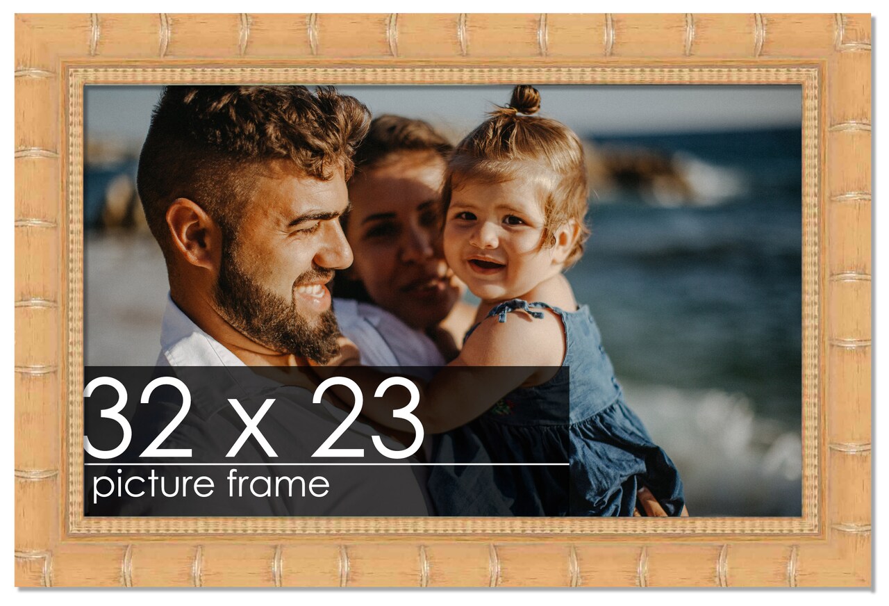 32x23 Modern Bamboo Picture Frame with UV-Resistant Acrylic & Acid Free Backing, Available in 5 Finishes - Gold, Silver, Brown, Black, and Natural